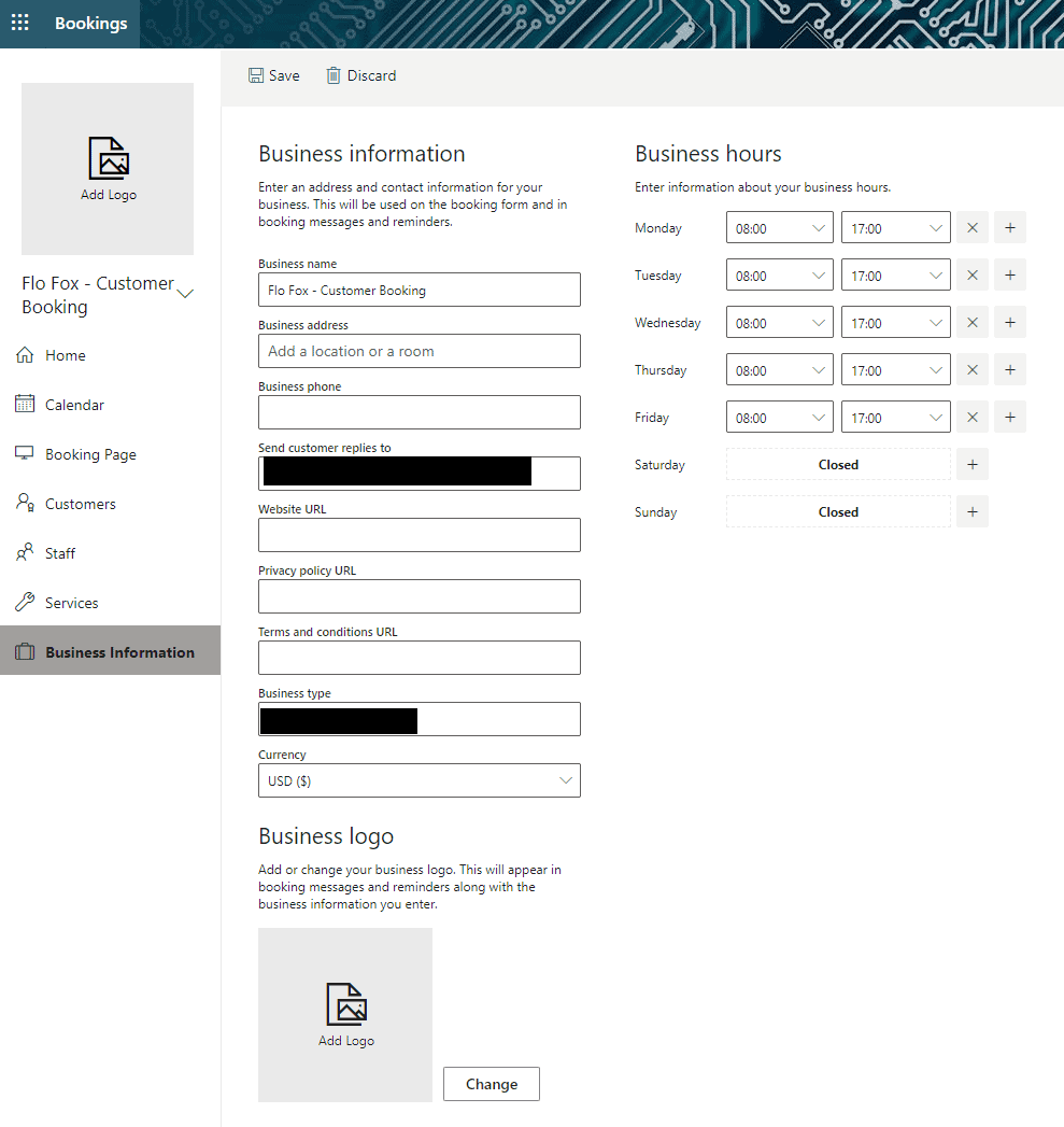 Configuring Business hours in Bookings