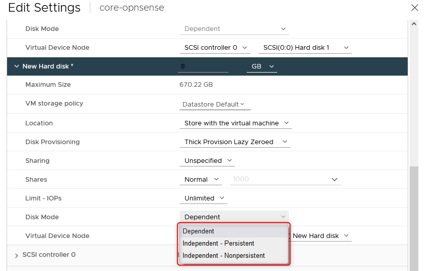 Changing the disk mode of a VMDK to exclude it from being affected by a VMware snapshot