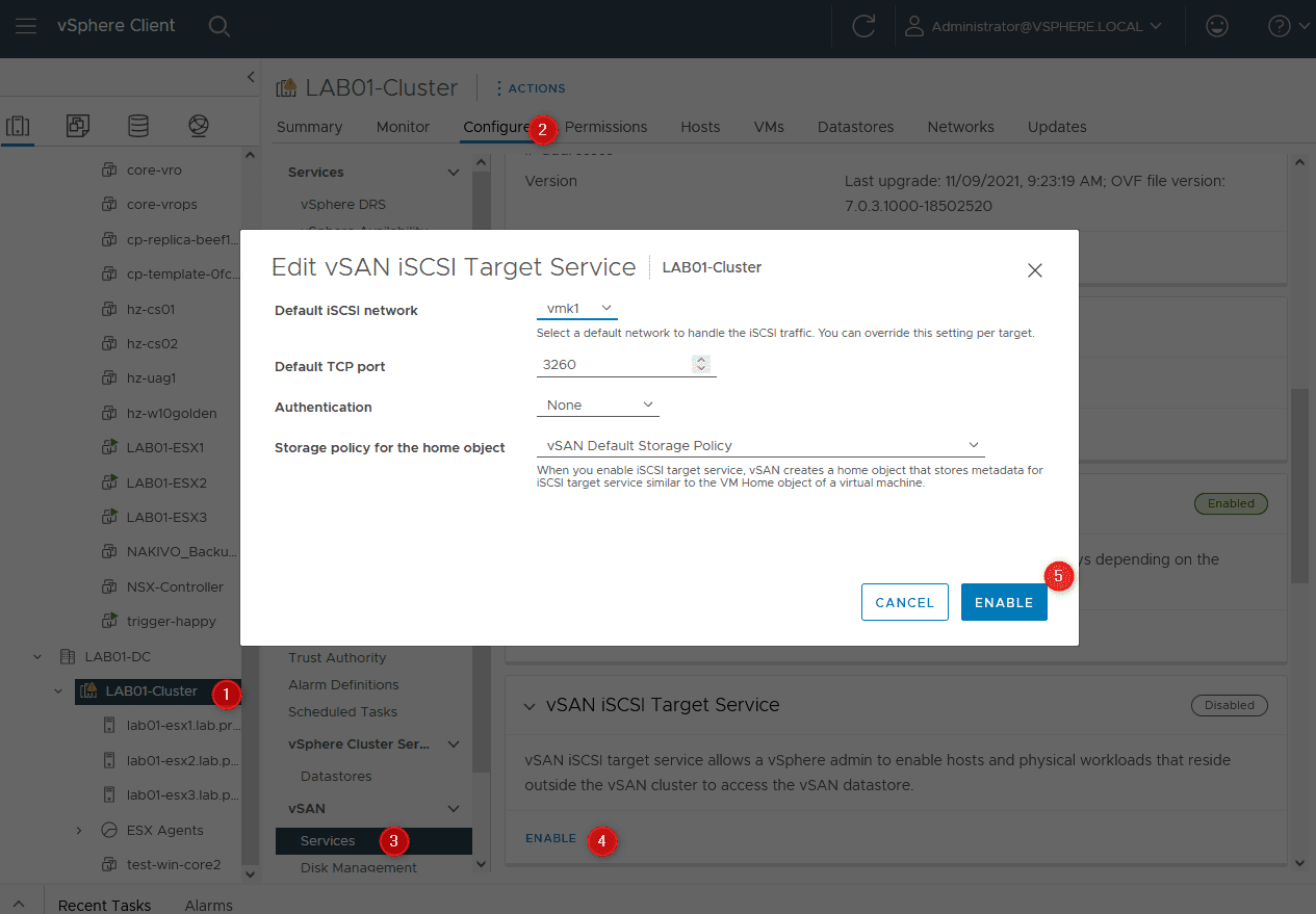 Enabling the vSAN iSCSI target service