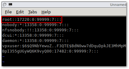 use vi to edit the shadow password file