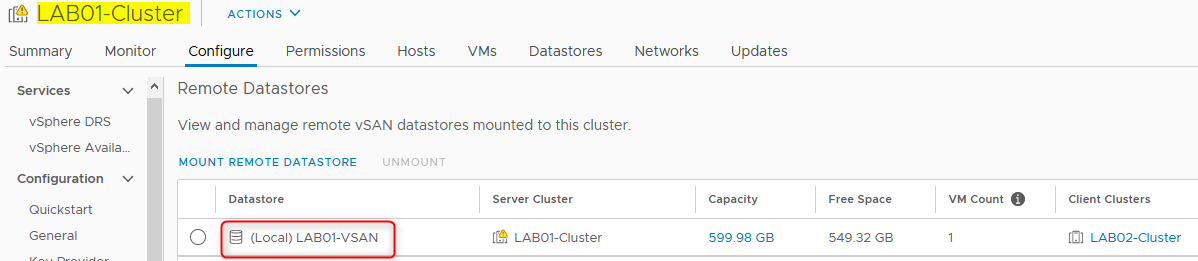 The server (local) cluster offers the same information