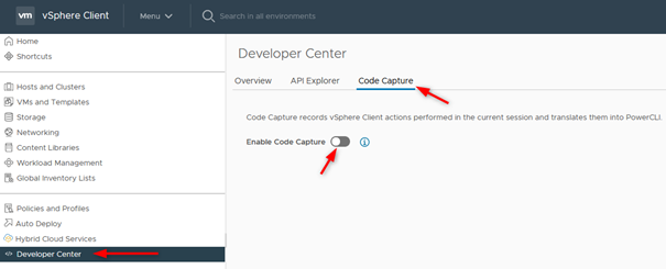 developer center code capture