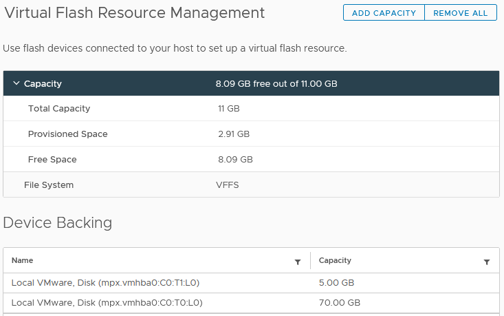 Virtual Flash devices are now dedicated to Host swap caching and VM I/O Filtering