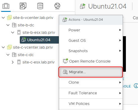 Migrate Vm