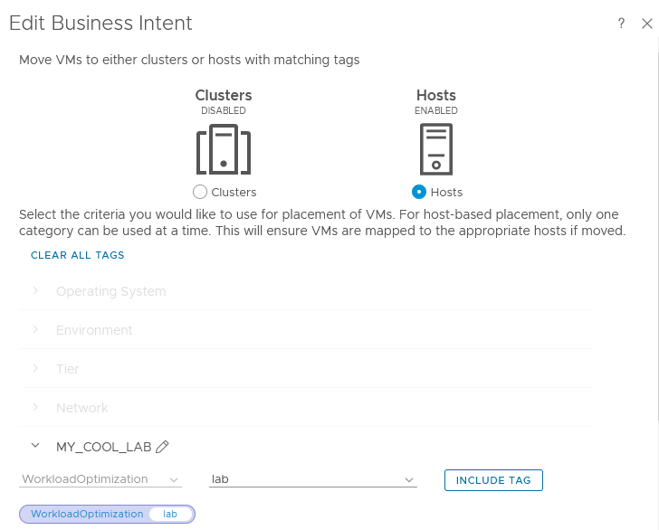 VM placement is achieved by assigning the same tag on VMs and hosts