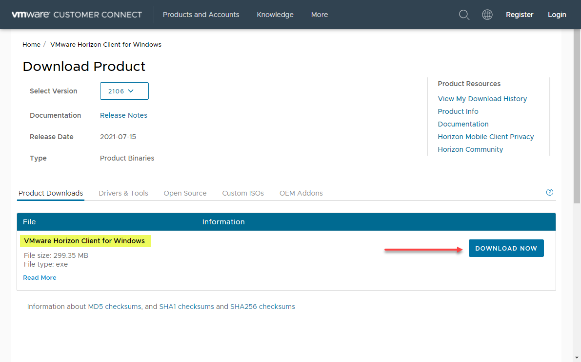 Downloading the VMware Horizon Client