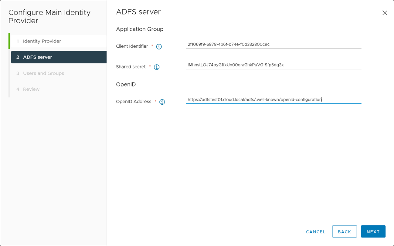 Populate your vCenter Server identity provider with the ADFS information